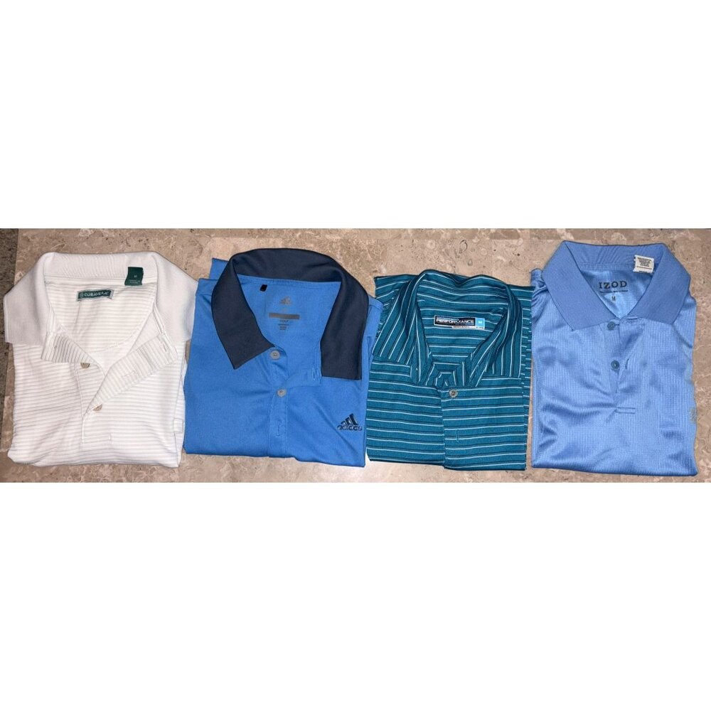 AS IS Set Of 4 Mens Polo Shirts Adidas Izod Performance & Columbia Size Medium